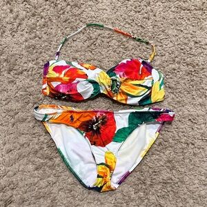 Ralph Lauren Blue Label White Floral Bikini Swimsuit & Extra Solid Bottom